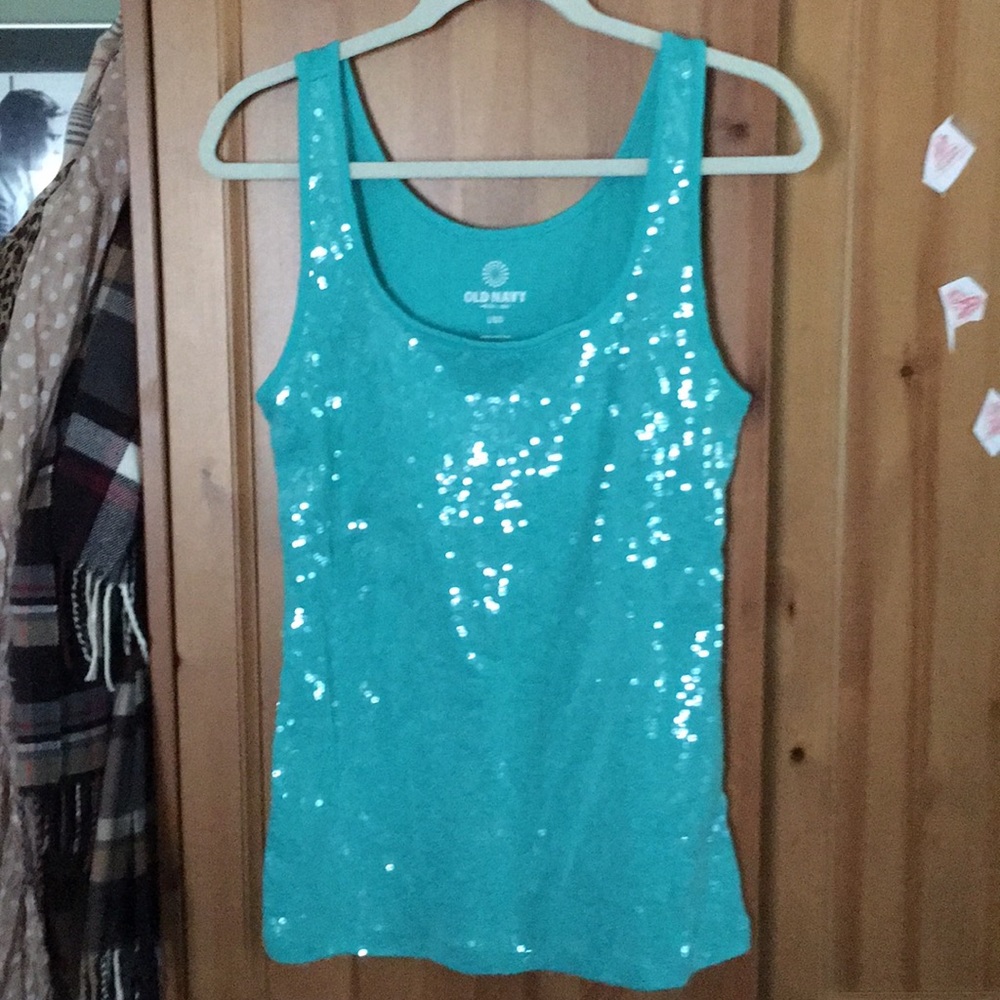 Old Navy sequin tank top EUC - large teal
